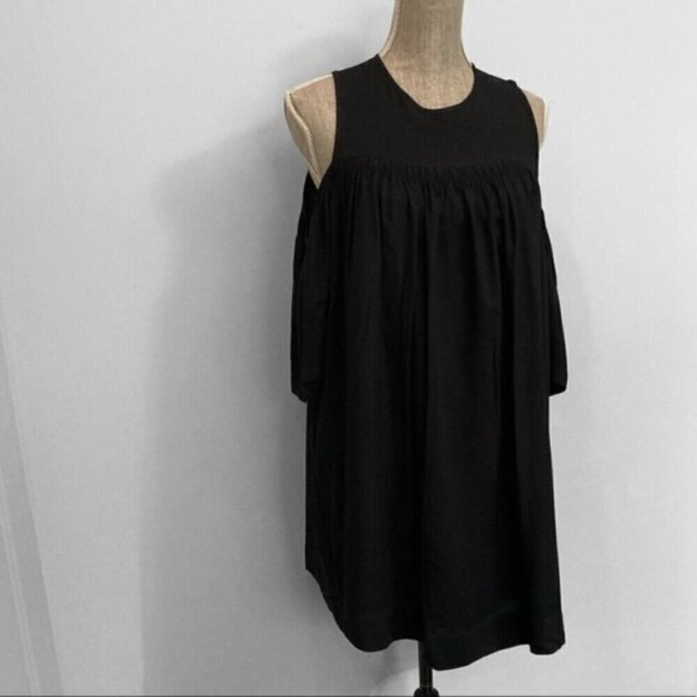 OAK + Fort Black Oversized Flowy Mini Dress Boho Festival Chic Minimalist - Picture 3 of 11